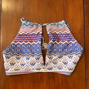 Halter, cross-back bathing suit top